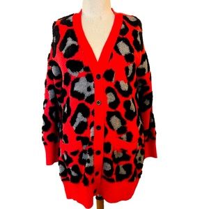 Torrid Neon Red Leopard Button Front Cardigan Sweater - Size 3